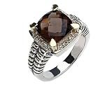 4.2 Carat (ctw) Smokey Quartz & Diamond Cable Ring in Sterling Silver with 14K Gold Accents