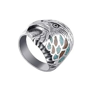 Turquoise Coral Gemstone Sterling Silver Eagle Ring