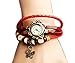 PPPerson Fashion Butterfly Pendant Quartz Retro Weave Wrap Around Leather Bracelet Lady Woman Wrist Watch