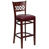 HERCULES Mahogany Finished Lattice Back Wood Bar Stool - Burgundy Vinyl Sea ....