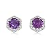 14k White Gold Amethyst and Round Diamond Stud Earrings