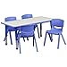 Flash Furniture 23.625'W x 47.25'L Rectangular Blue Plastic Height Adjustable Activity Table Set with 4 Chairs