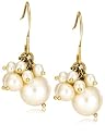 Gold Overlay Sterling White Freshwater Cultured Pearl Cluster Dangle Earrings
