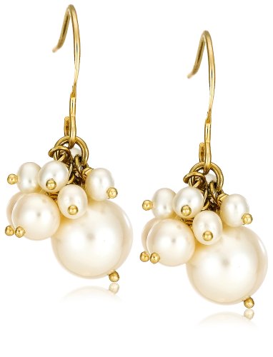 Gold Overlay Sterling White Freshwater Cultured Pearl Cluster Dangle Earrings