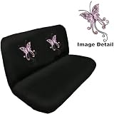 Cute Pink Butterfly w/ Multi-Colored Tail Gem Crystal Studded Rhinestone Bling Car Truck SUV Rear Bench Seat Cover