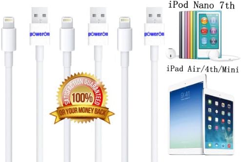 Poweron®1Meter/3.28Ft 3PCS Premium Quality Cable 8 Pin Connector Certified For iPhone 6 iPhone 6 Plus iPhone 5 5C 5S iPod Touch 5th Nano 7th iPad Mini 1 2 iPad 4th iPad Air 1 2 Sync Charger Data Transfer Cord For OEM Replacement Compatible With All 8 Pin Device Will Fit In All Case Without Removing Case During Charging Your Phone And Support Latested IOS-With Logo Print As Picture Show (White)