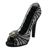 Zebra Print Shoe - Ring Holder / Organizer - High Heel - Black & Silver Sequins