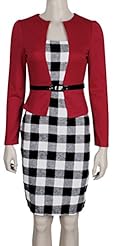 Checkered Print Plaid Print Vintage Belted Polyester Spring Fall  Dress