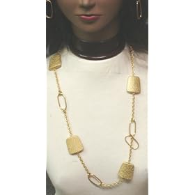 Large Ivory Beads on Long Antique Gold Plated Long Chain Necklace and Earrings
