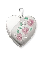 Genuine .925 Sterling Silver 24mm Enameled, D/C Floral Heart Locket. 100% Satisfaction Guaranteed.