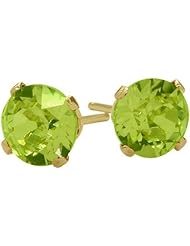 0.55Ct. Genuine 4mm Round Peridot 14 Karat Yellow Gold Stud Earrings for Girls
