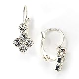 Double Diamond Shape Clear Crystal Silver Tone Earrings