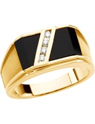 14K Yellow Gold Genuine Onyx and Diamond Ring: 1/8 CT TW