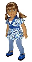 Blue Floral Top and Periwinkle Leggings. Fits 18" Dolls Like American Girl Doll
