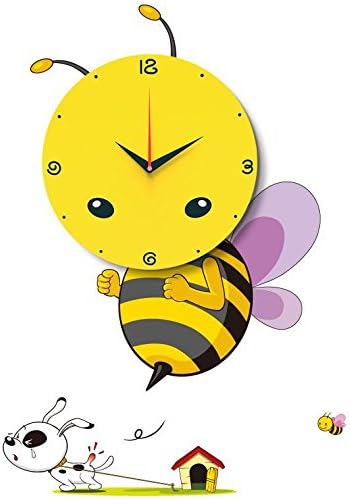WallElf (TM) Removable Peel and Stick Nursery Wall Decals with Non-Ticking Silent Wall Clock (Dazzle Bee Style), Decorative Mural Decal Combination, Perfect Home Decorations for Baby Nursery Bedroom, Kid’s Room, Boy’s Room, Girl’s Room, Restroom, Nursery Children's Room and Living Room