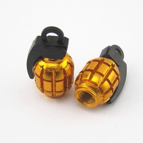 KUSTOM KAPZ GOLD GRENADE VALVE CAP stem honda bomb car accessories bike chopper