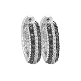 14K White Gold Black & White Diamond Hoop Earrings