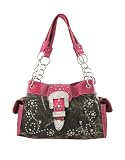 Camouflage Studded Rhinestone Buckle Purse Hot Pink