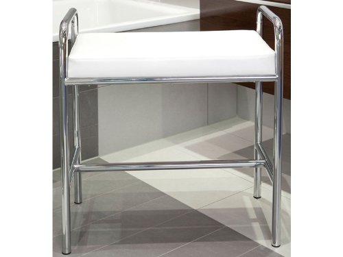 Badhocker Komfort Metall verchromt Sitzpolster weiß