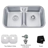 Kraus KBU29 32-Inch Undermount 50/50 Double Bowl 18 Gauge Kitchen Sink, Stainless Steel
