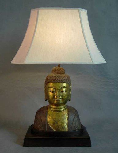 Stone Buddha Head Table Lamp with Shade