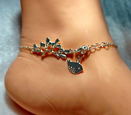 Goldendragon Original Love Design Little bird Strung On Extended Chain branch Anklet (8.5-9.5in)