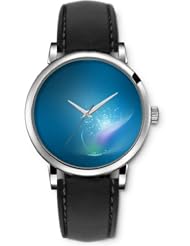 SPRAWL Aanalog Fashion Series Silver Ladies Watches of Genuine Black Leather Strap,Unique Wrist Watch for Women Girls Designed with Small pictures on dark blue background