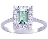 14K Yellow or White Gold Diamond and Octagon Gemstone Engagement Ring-Aquamarine-full, half sizes from 5-8.5