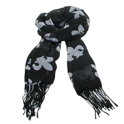Fleur de Lis Print Summer Light Scarf Shawl Wrap Black with White