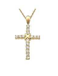 Gold Vermeil 925 Silver Round Pave Cubic Zirconia Cross Pendant/Necklace 18 Inches 925 Silver Chain
