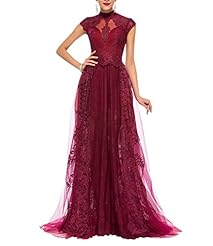 High-Neck Floor Length Lace Vintage Applique Tulle Evening Dress 