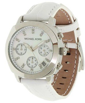 Michael Kors #MK5094 Womens White Leather Strap Chronograph Watch