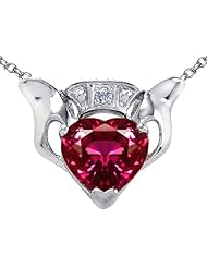 Celtic Love by Kelly (tm) Claddagh Love Pendant With 8mm Heart Created Ruby and Genuine Diamond in 14 kt White Gold