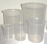 Set of 5 Lab Plastic Beakers, 50/100/250/500/1000 Ml, Graduated