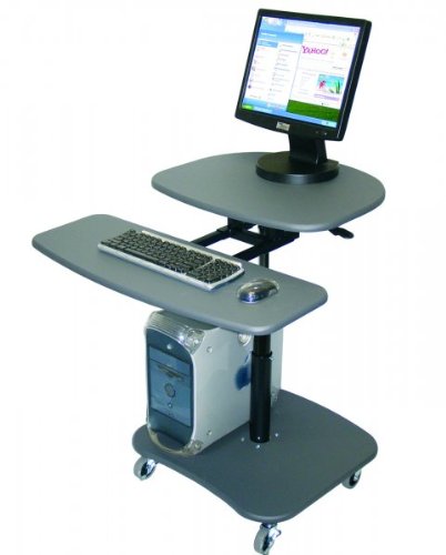 Luxor Height Adjustable Multi Purpose Metal Computer Cart in Gray and Teak