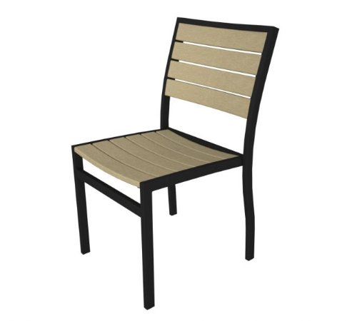 Recycled Earth-Friendly European Outdoor Dining Chair - Khaki with Black Frame