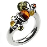 Baltic Multicolor Amber and Rhodium Plated Sterling Silver Perfect Adjustable Designer Ring Sizes 5,5.5,6,6.5,7,7.5,8,8.5,9,9.5,10,10.5,11,11.5,12