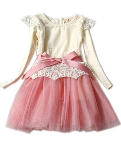 Kids Toddler Girls Party Long Sleeve Bow Lace Formal Dress Tulle Tutu Skirt