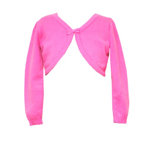 Rare Editions TODDLER Girls FUCHSIA-PINK LONG SLEEVE BOW TRIM SWEATER-KNIT Special Occasion Crop Bolero Shrug Cardigan Jacket/Sweater