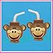 12 Plastic Monkey Head-Shaped Cups With Straw Image
