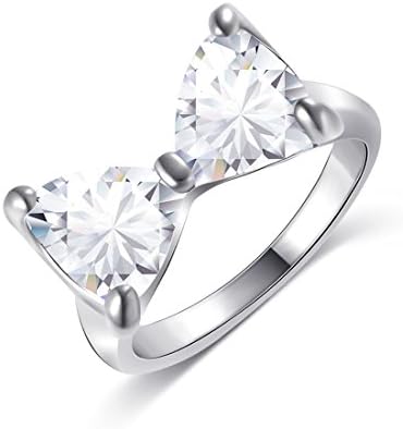 Bs1981 Fashion Women's Silver Plated Cz Cute Bow Rings Size 7