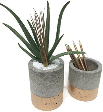 Concrete Planter with Gold Fade. (Set of 2.) 4"&amp;5".