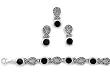Earrings, Pendant, and Bracelet Set with Black Onyx, Marcasite, and Sterling Silver