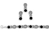 Earrings, Pendant, and Bracelet Set with Black Onyx, Marcasite, and Sterling Silver