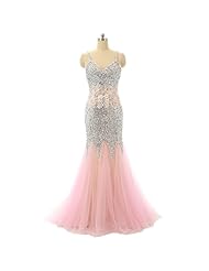 V-neck Spaghetti Strap Beaded Open-Back Tulle Mermaid Evening Dress/Prom Dress 