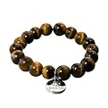 Sterling Silver "Love the Earth" Charm & Tiger's Eye Stretch Bracelet