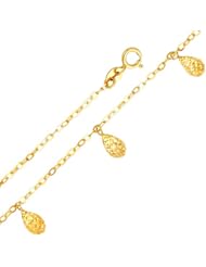 14K Yellow Gold Fancy Designer Teardrop Dangling Link Chain Bracelet with Spring Ring Clasp - 7" + 1" Extension