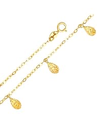 14K Yellow Gold Fancy Designer Teardrop Dangling Link Chain Bracelet with Spring Ring Clasp - 7" + 1" Extension