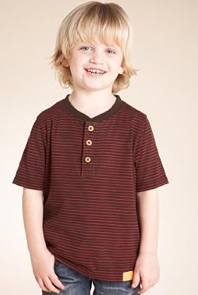 Pure Cotton Grandad Collar Stripe T-Shirt