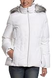 Esprit Women's Hooded Down Puffer Jacket With Vertical Stripe,White,Small